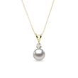 PEARL NECKLACE WITH A DIAMOND IN YELLOW GOLD - PEARL PENDANTS - PEARL JEWELRY