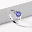 BAGUE AURÉOLE EN OR BLANC AVEC TANZANITE ET DIAMANTS - BAGUES EN TANZANITE - BAGUES