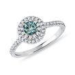 BLUE DIAMOND AND DIAMOND HALO RING IN WHITE GOLD - FANCY DIAMOND ENGAGEMENT RINGS - ENGAGEMENT RINGS