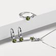 ROUND MOLDAVITE EARRINGS IN 14 WHITE GOLD - MOLDAVITE EARRINGS - EARRINGS