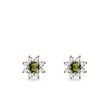 BOUCLES D'OREILLES FLEUR EN OR JAUNE, MOLDAVITES ET DIAMANTS - BOUCLES D'OREILLES EN MOLDAVITE - BOUCLES D'OREILLES