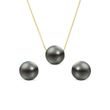 Tahitian pearl earring and necklace set in yellow gold