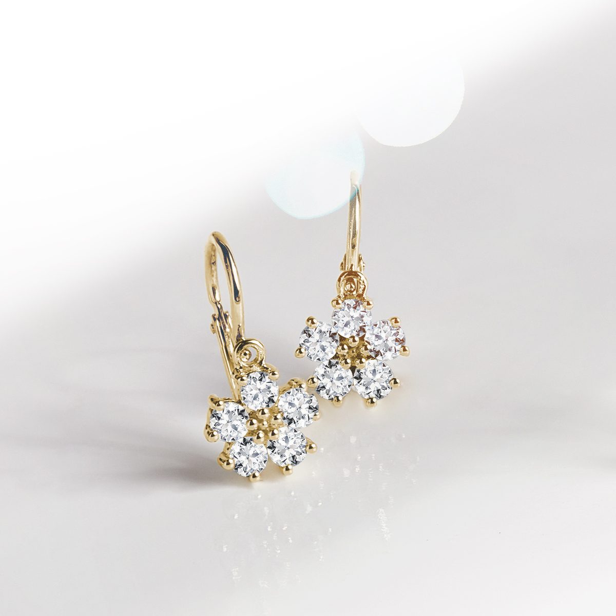 children's gold flower earrings with diamonds KLENOTA