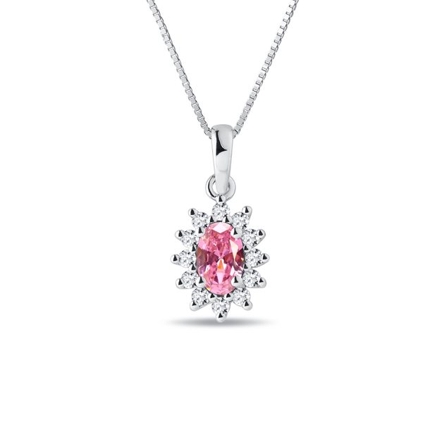 Pink Sapphire And Diamond Flower Necklace 18K White Gold - Porcello Jewelers