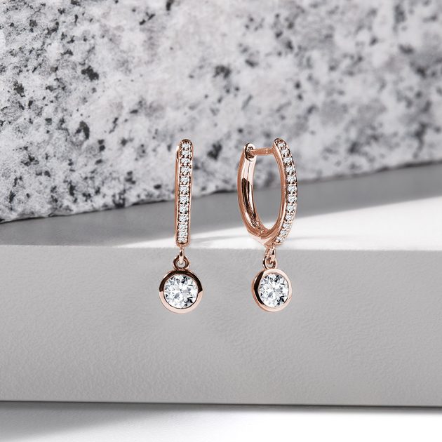 Bezel Diamond Earrings in Rose Gold | KLENOTA