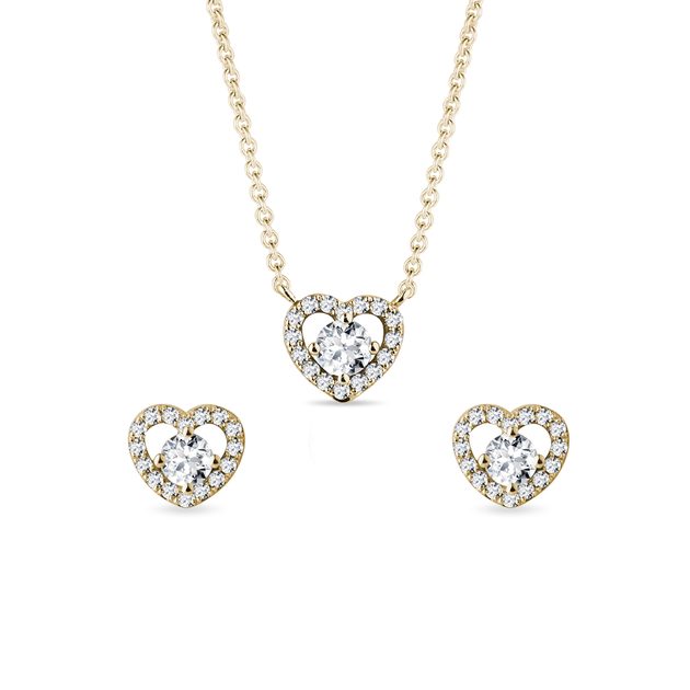 Yellow Gold and Diamond Heart Jewelry Set | KLENOTA