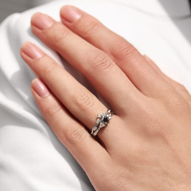 Fine Gold Engagement Ring with Black Diamond | KLENOTA