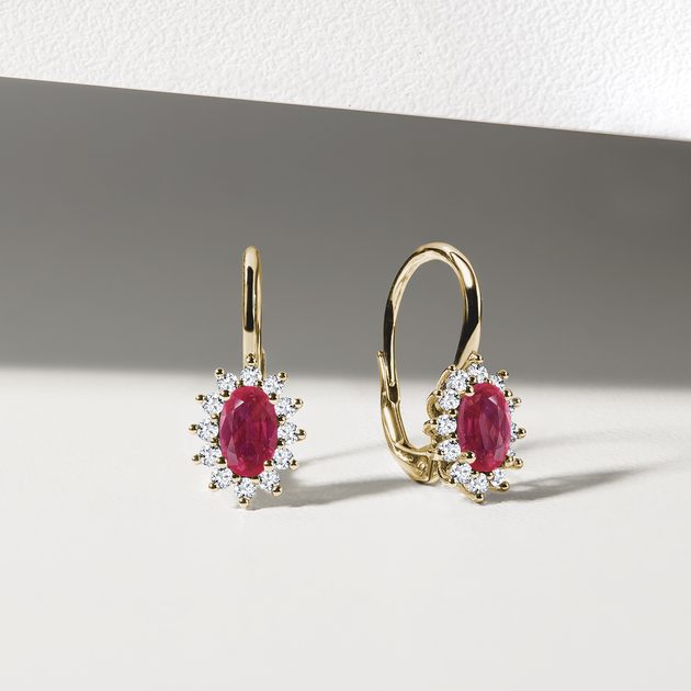 Earrings with Diamonds and Rubies in Yellow Gold | KLENOTA