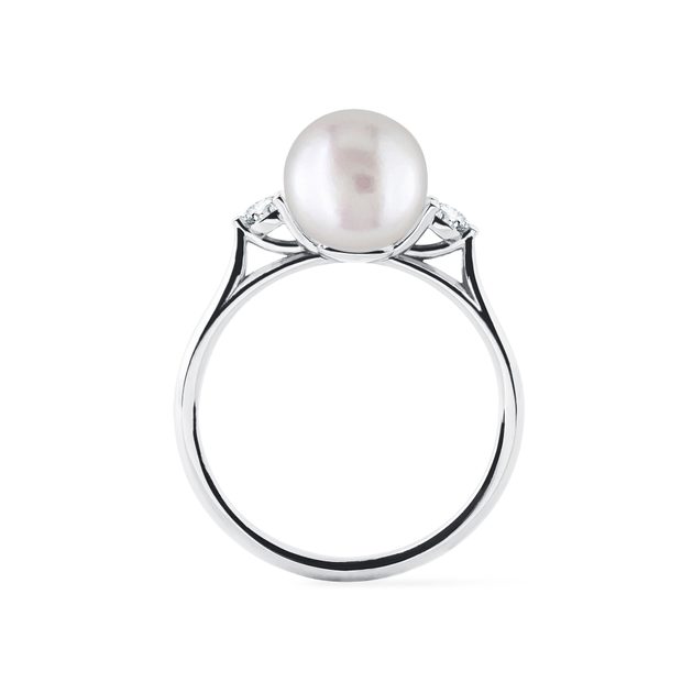 Gold Pearl Ring with Diamonds KLENOTA