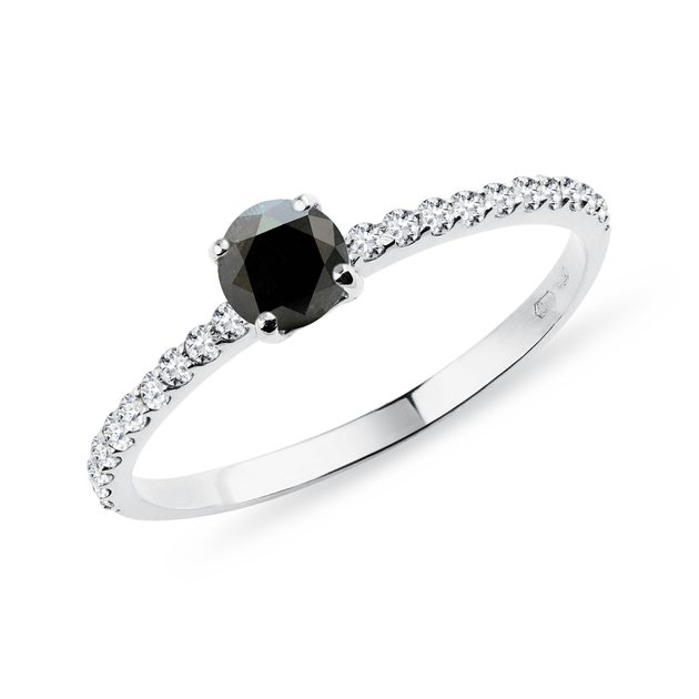 Ring with Black Diamond in 14k White Gold | KLENOTA