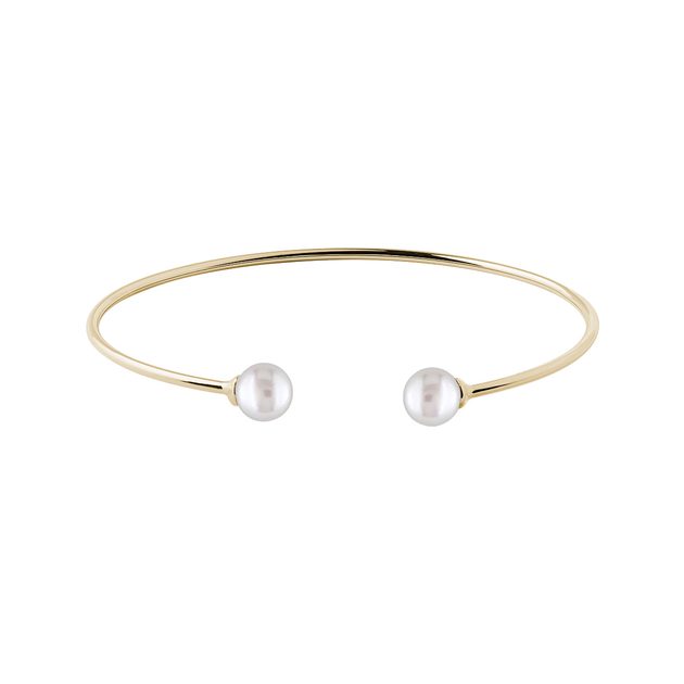 Gold Double Pearl Delicate Cuff Bracelet