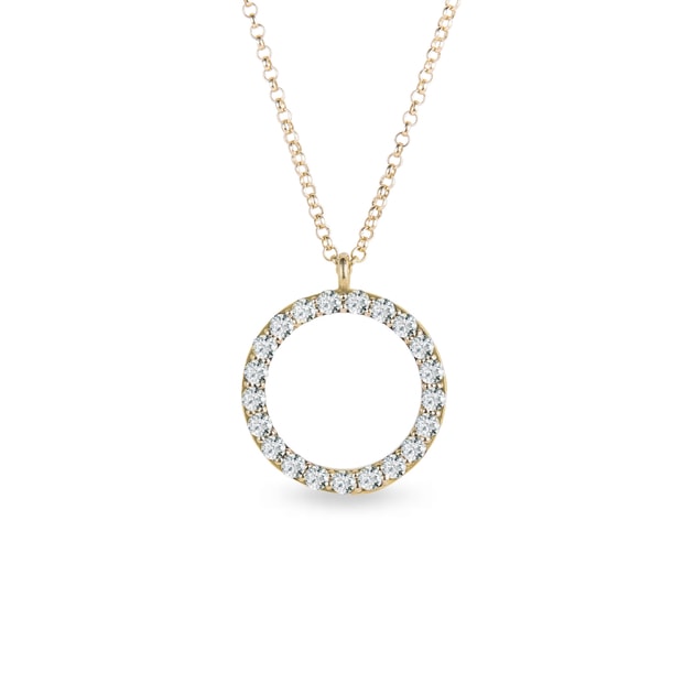 Gorgeous Diamond Circle Pendant Necklace Yellow Gold