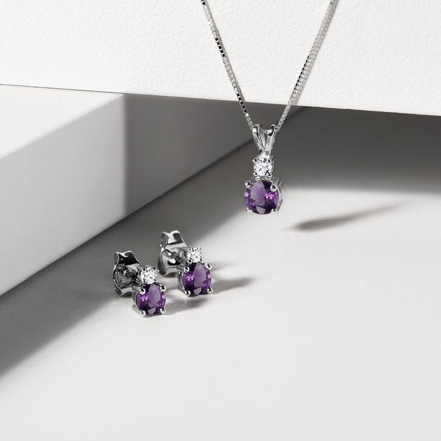 White Gold Necklace with Amethyst | KLENOTA