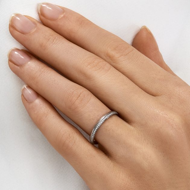 White Gold Wedding Ring Set with Curved Profile KLENOTA