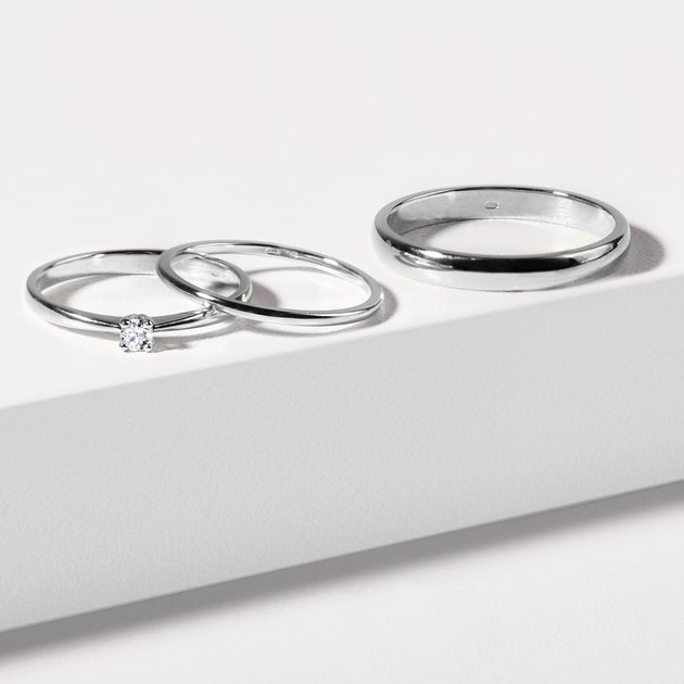 Minimal White Gold Wedding Ring Set | KLENOTA