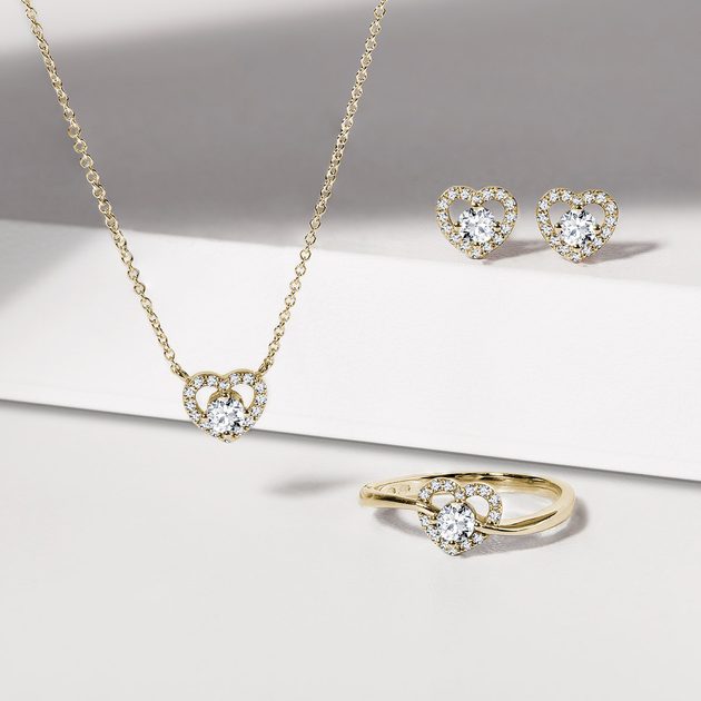 Diamond heart jewelry sets clearance