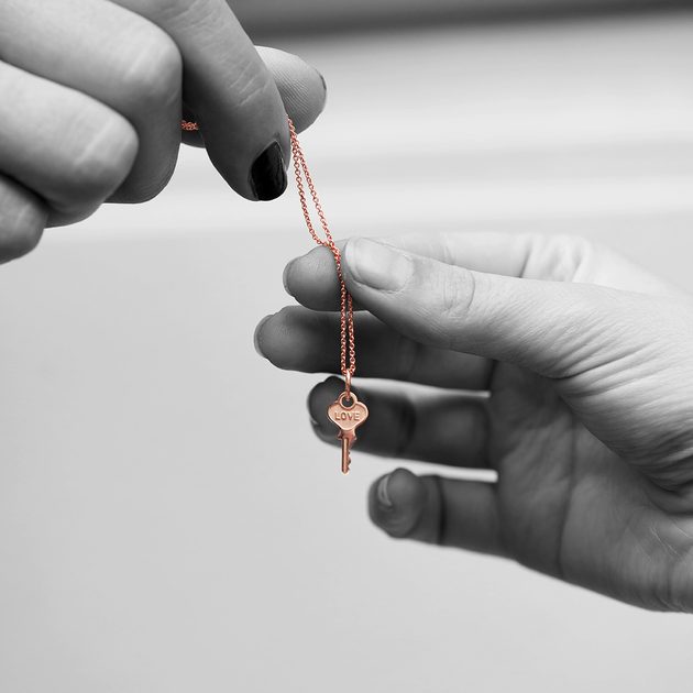 Tiny Rose Gold Classic Key Necklace, Rose Gold Key Necklace, Key Necklace, Layering Necklace Hand Made