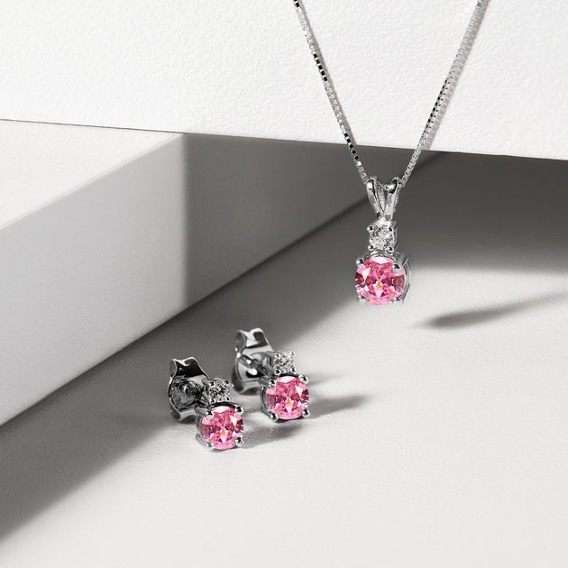 Pink Sapphire and Diamond Necklace in White Gold KLENOTA