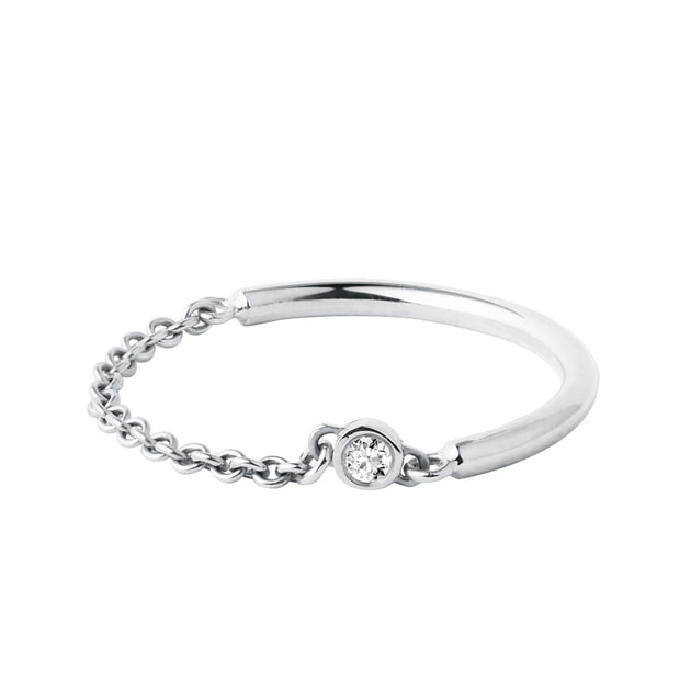 Diamond bezel chain ring in white gold | KLENOTA