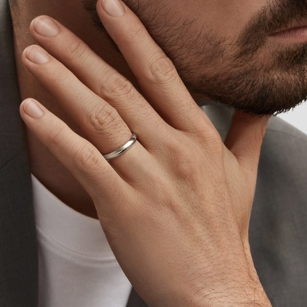 Men's White Gold Half-Round Wedding Ring | KLENOTA