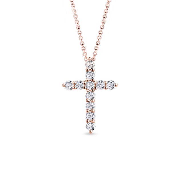 Diamond cross pendant in rose gold