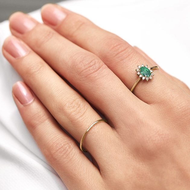 Buy Rose Gold Ring Green Emerald Ring Vintage Three Stone Ring Emerald  Engagement Ring Real Diamond Ring Emerald Cut Antique May Birthstone Ring  Online in India - Etsy