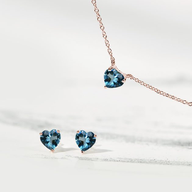 London Topaz Heart Earring and Necklace Set KLENOTA