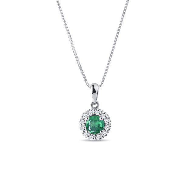 Lab-Created Emerald Pendant Necklace 1/8 ct tw Round 10K White Gold | Jared
