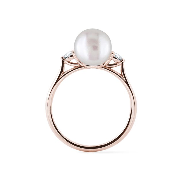 Freshwater Pearl Ring with Diamonds in Rose Gold KLENOTA