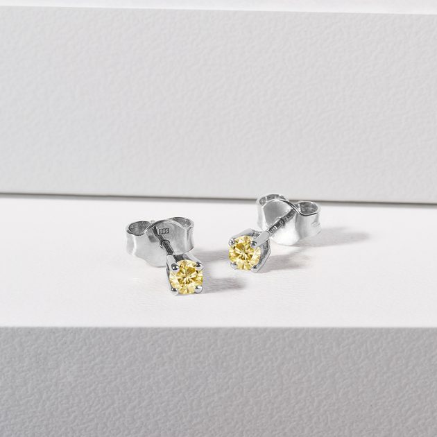 Yellow Diamond Earrings in White Gold | KLENOTA