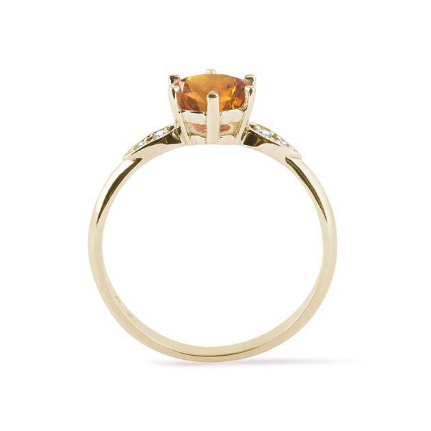 Citrínový prsten ve žlutém zlatě s diamanty | KLENOTA