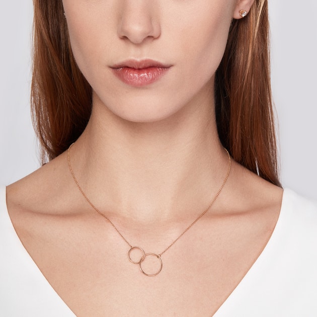 Rose Gold Gold A+O Mother and Daughter Jewelry Gift Interlocking Circles Pendant Necklace in Silver 