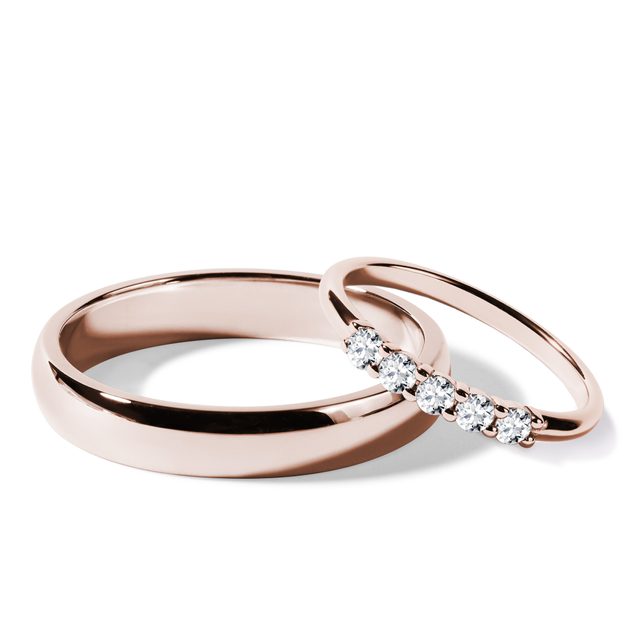 His and Hers Rose Gold Wedding Ring Set with Diamonds KLENOTA
