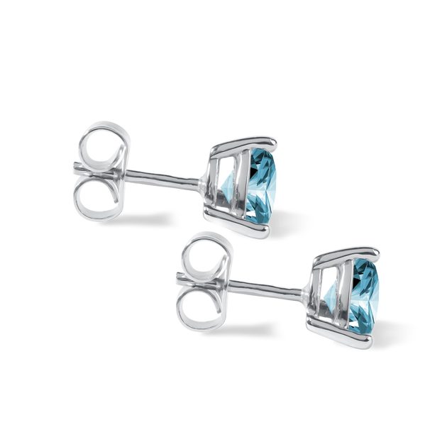 Trillion cut topaz stud earrings in white gold | KLENOTA