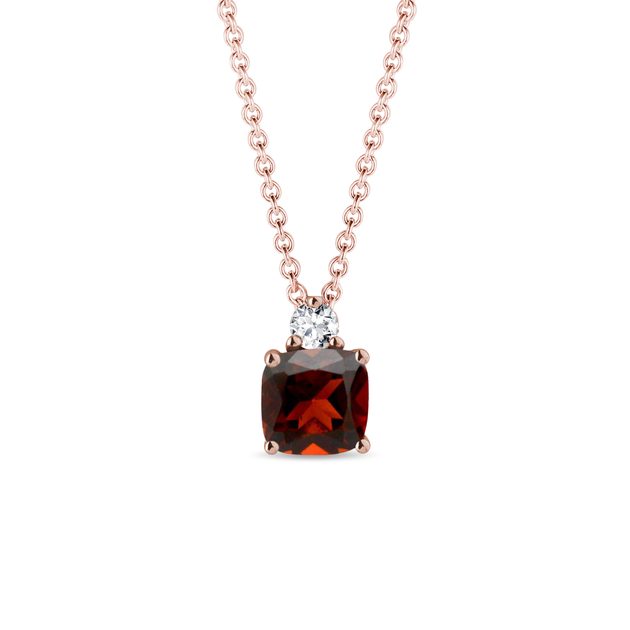 Garnet and Diamond Pendant in Rose Gold | KLENOTA