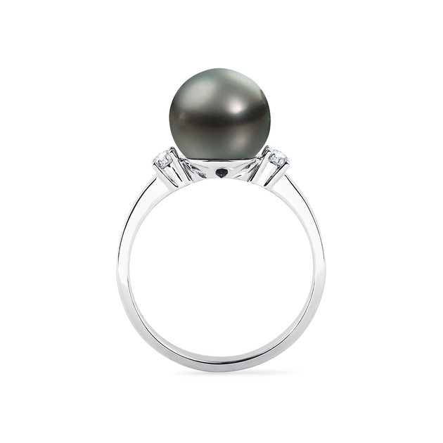 Tahitian pearl ring with diamonds in white gold | KLENOTA