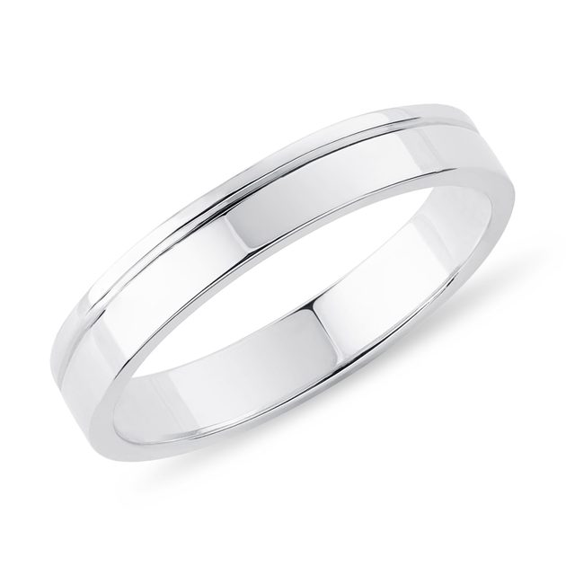 Men's White Gold Groove Wedding Ring | KLENOTA