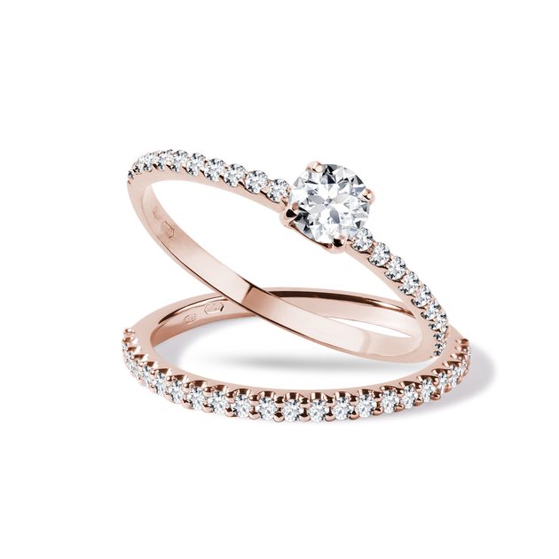 Modern Wedding Ring Set in Rose Gold KLENOTA