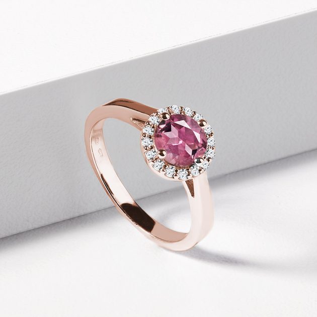 Tourmaline and Diamond Heart Ring in Rose Gold KLENOTA