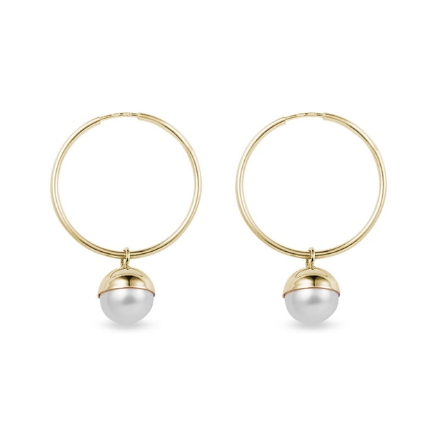 Kruhové zlaté náušnice s perlou | KLENOTA