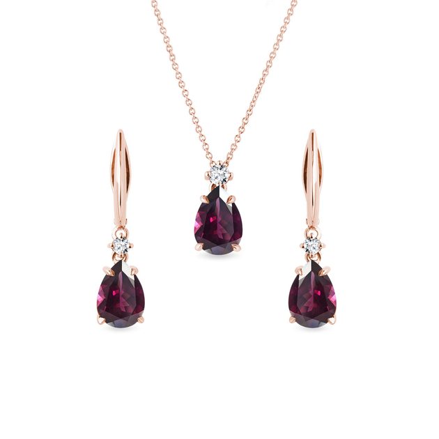 Rhodolite and Diamond Jewelry Set in Rose Gold | KLENOTA