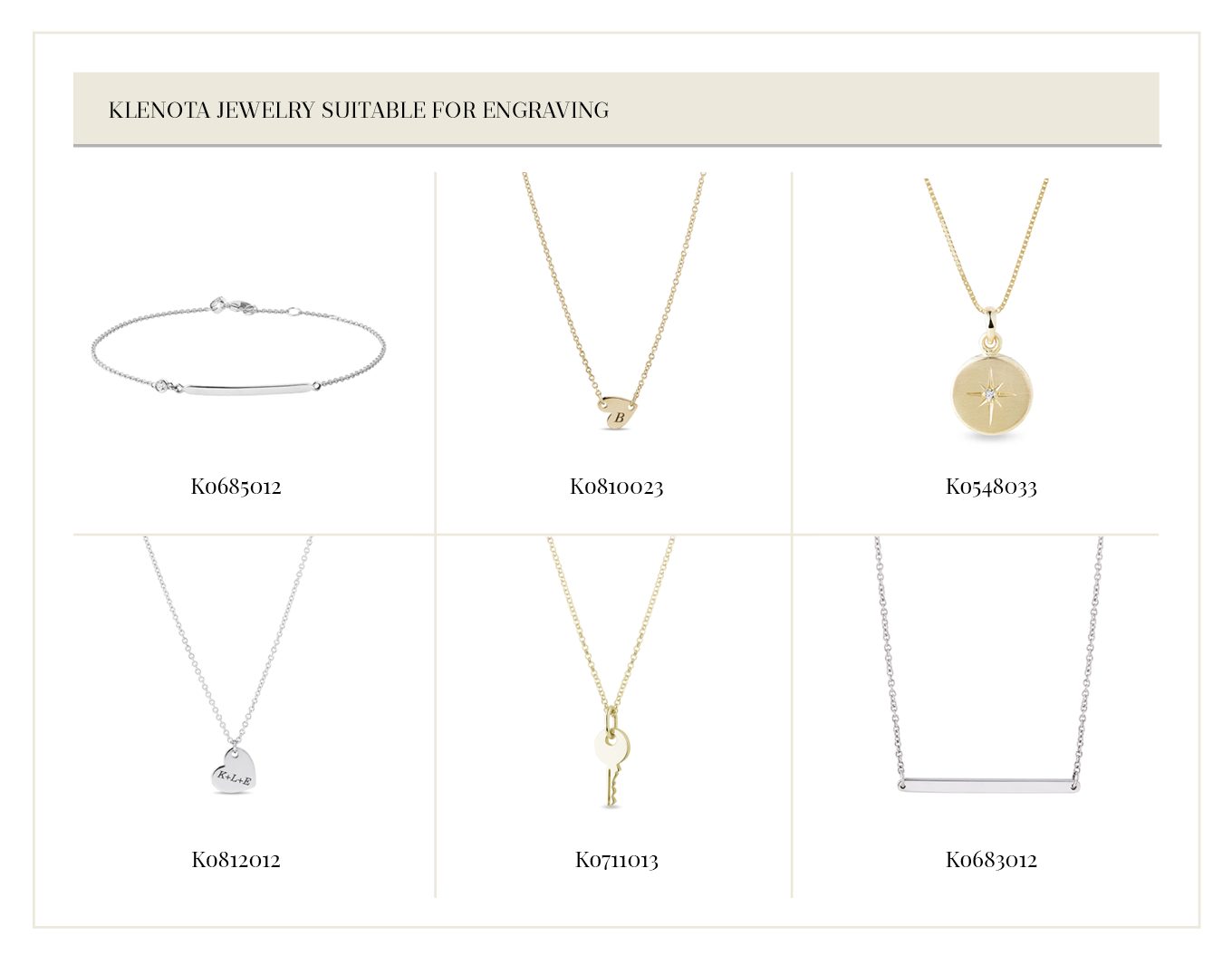 KLENOTA jewelry suitable for engraving