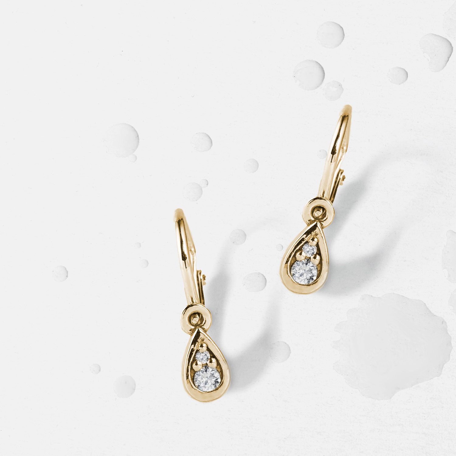 children's gold earrings with diamonds with drop motif KLENOTA
