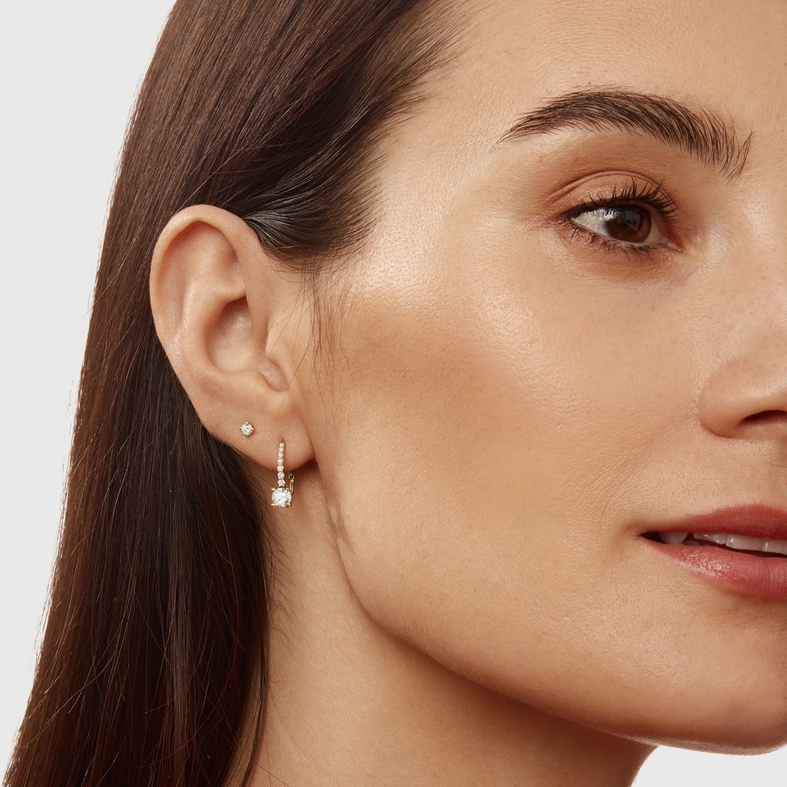 [AMOUR] 14K Yellow Gold ＆ Diamond Lace Leverback Earrings Amour 14k Yellow Gold 1/5 CT TW Diamond Lace Leverback
