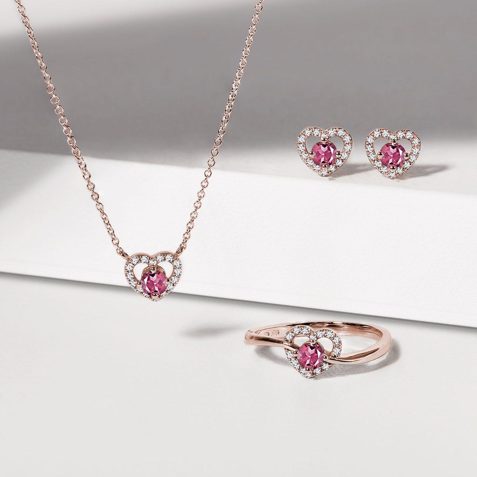 Ciondola A Cuore Con Tormalina Bicolore - Collana Donna In Rosa Oro - Nuova