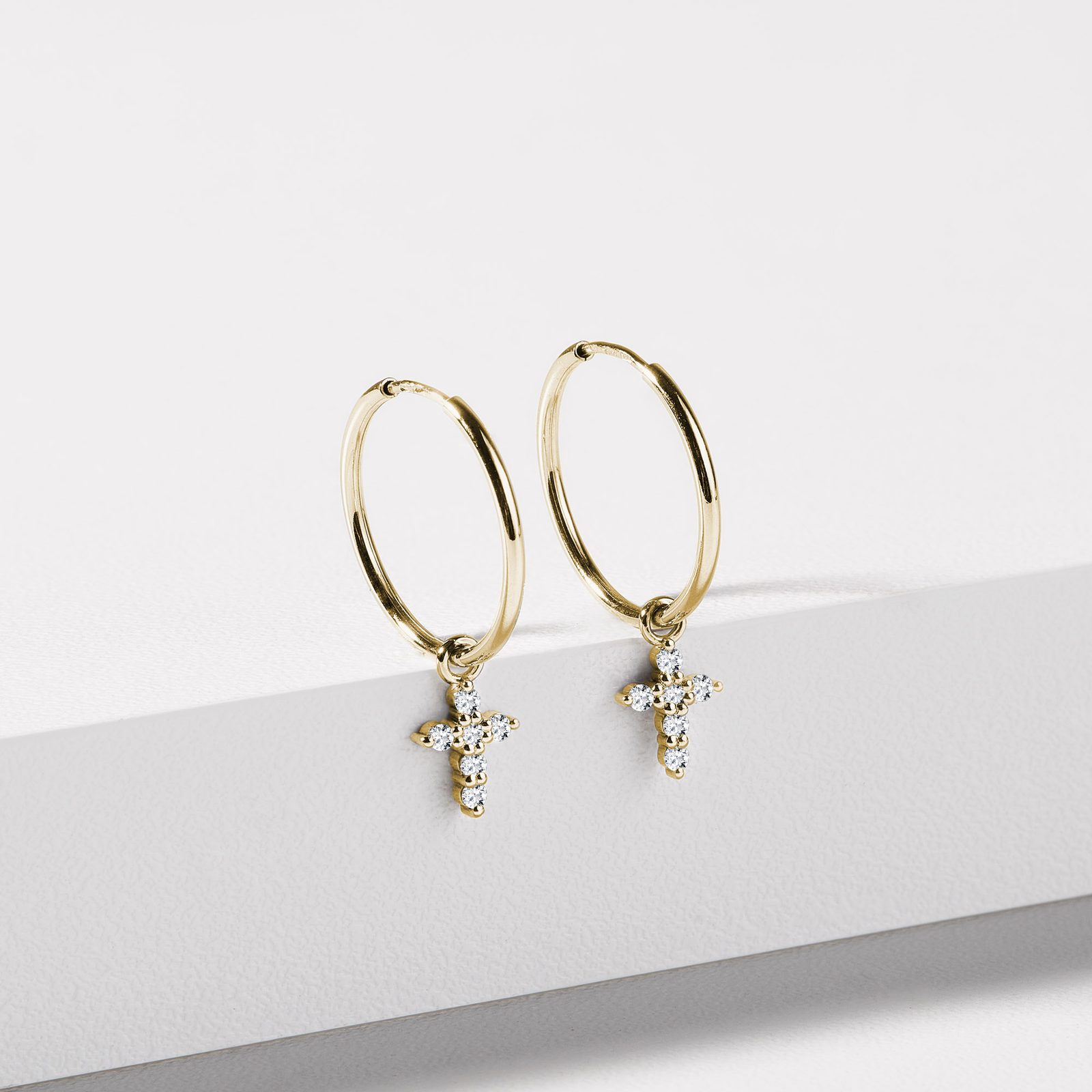 Diamond Cross Gold Hoop Earrings