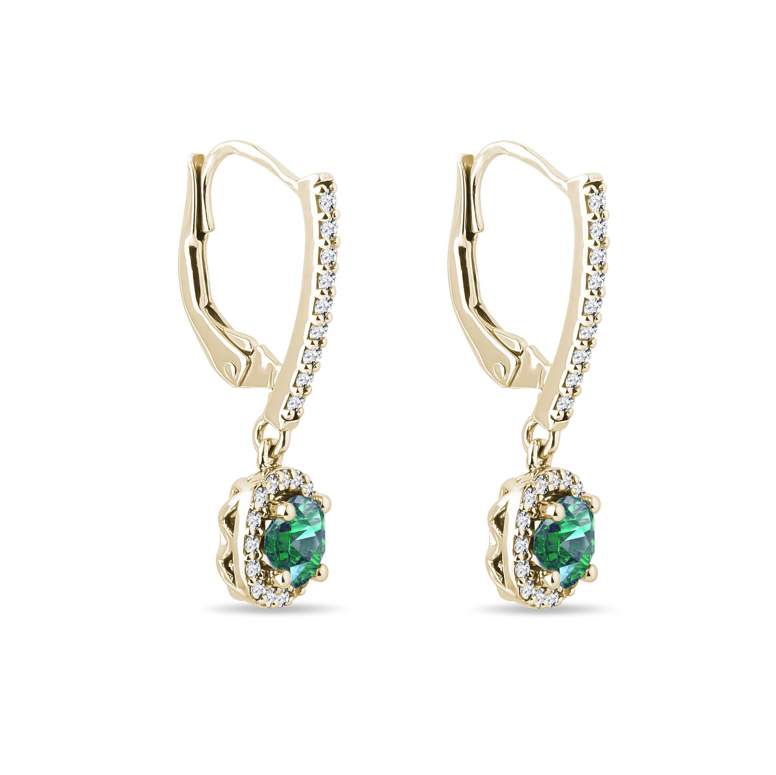 Brilliant Earrings with Emeralds in Yellow Gold KLENOTA