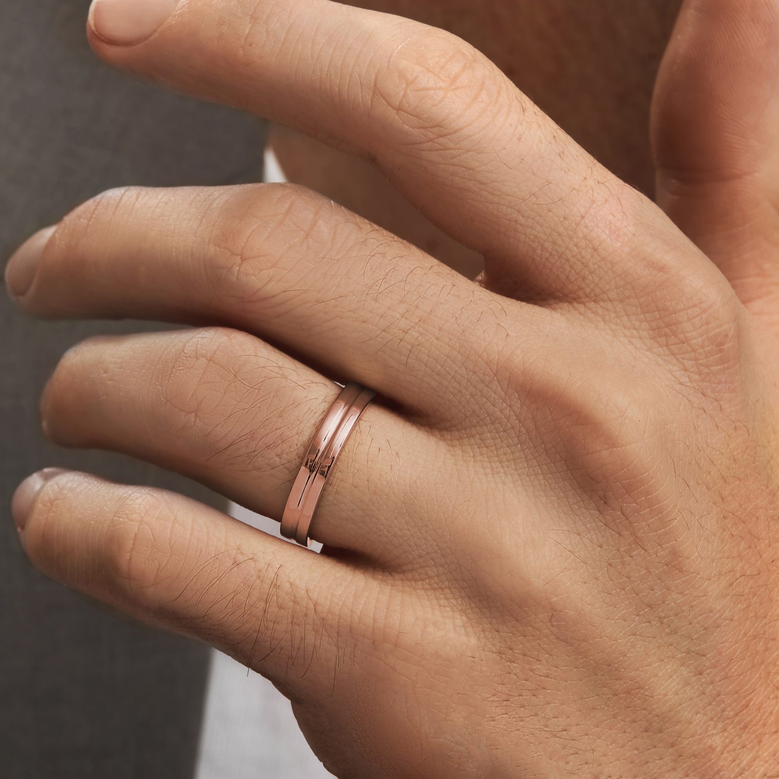 Grooved Rose Gold Wedding Band Set
