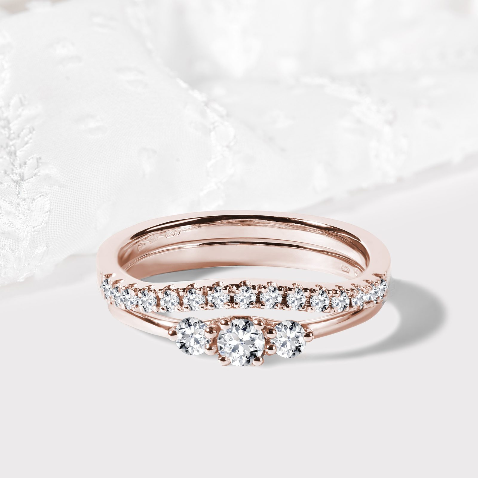 Rose Gold Engagement and Wedding Ring Set | KLENOTA