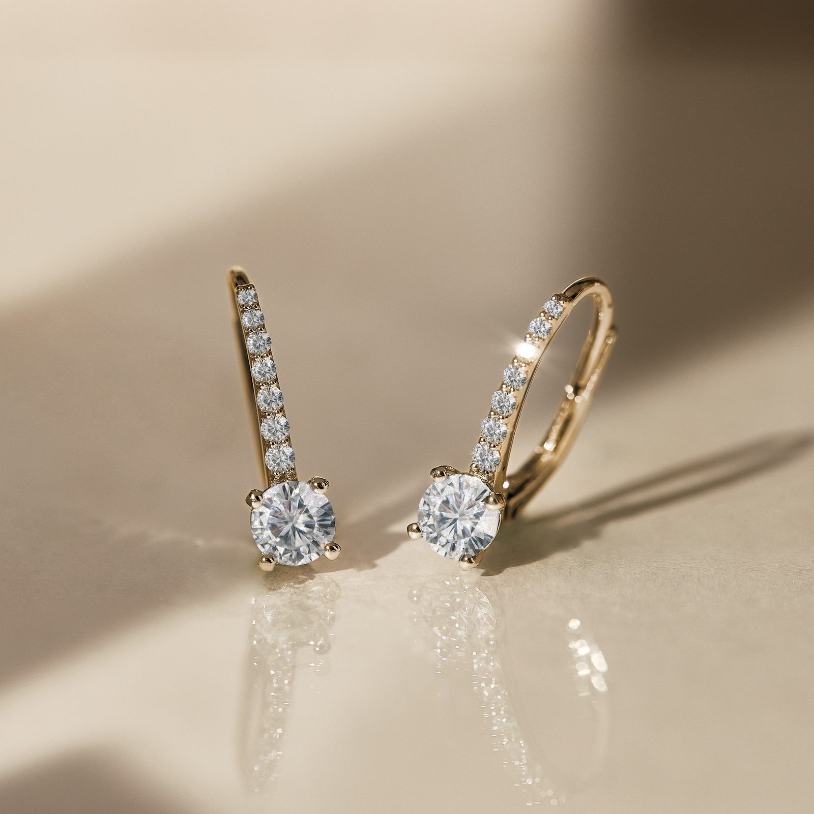 Diamond Leverback Earrings in Yellow Gold | KLENOTA